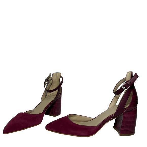 Marc Fisher Raie Crocodile Suede Ankle Strap Heels Sz 6‎ Chunky Block Heel Pumps - Picture 1 of 8